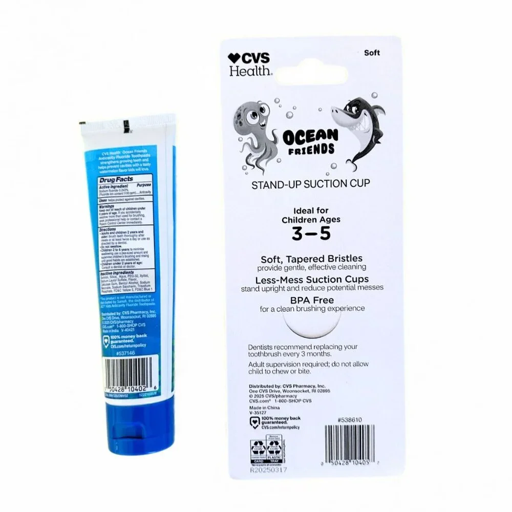 CVS HEALTH Toddler Sea Friends Toothpaste and 2 Soft Standup Toothbrushes NEW